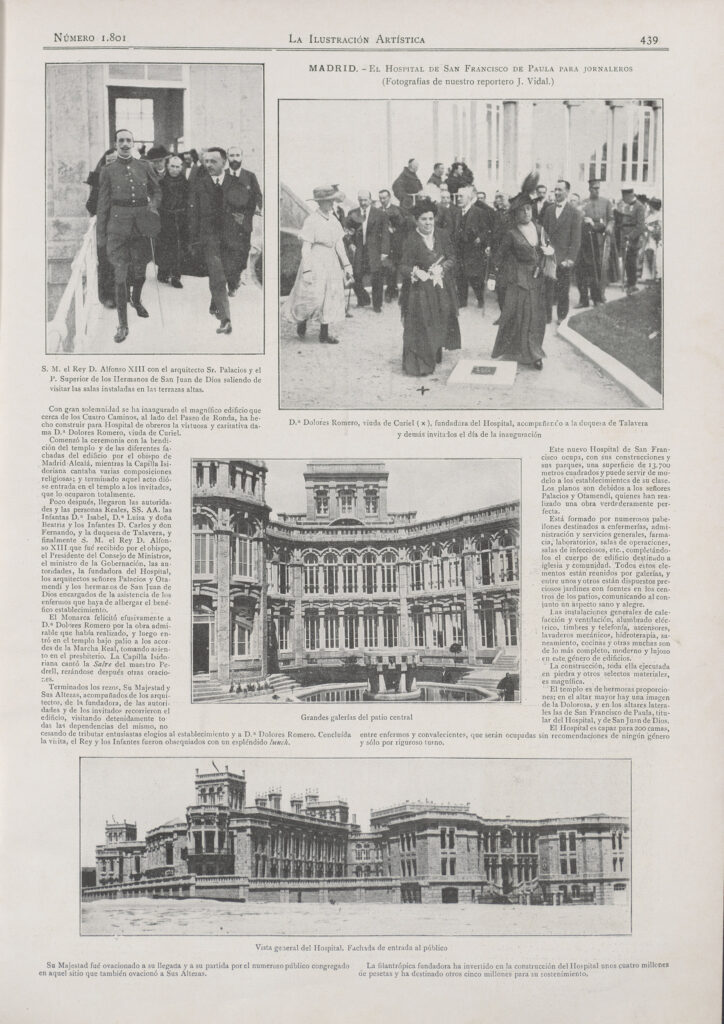 Inauguración del Hospital de san Francisco de Paula para Jornaleros. «Ilustración artística», 3 de julio de 1916. Imagen de la inauguración del Hospital de san Francisco de Paula para Jornaleros. «Ilustración artística», 3 de julio de 1916.