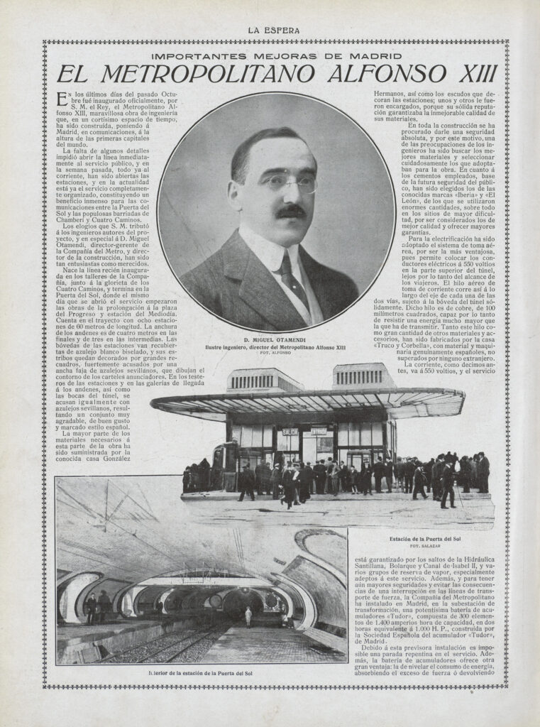 Importantes mejoras de Madrid. El Metropolitano Alfonso XIII. «La Esfera», 8 de noviembre de 1919. Imagen de Importantes mejoras de Madrid. El Metropolitano Alfonso XIII. «La Esfera», 8 de noviembre de 1919.